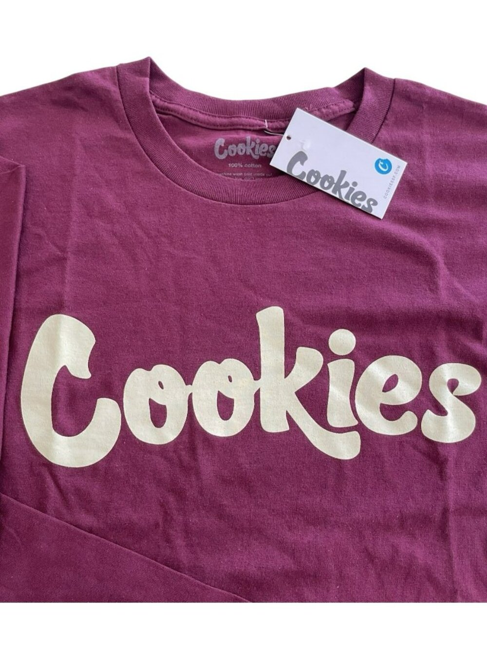 Cookies Logo T-Shirt Burgundy Red Cotton Crewneck Short Sleeve Men's Size M NEW - Picture 3 of 6